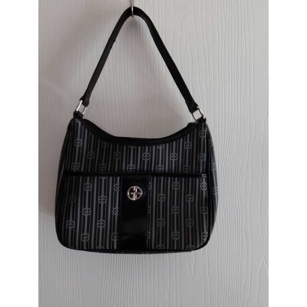 GIANI BERNINI-  Shoulder  Signature & Logo Black/Grey Leather Hobo Bag .